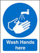 Mandatory Sign Wash Hands Here Vinyl Blue, White 20 x 15 cm