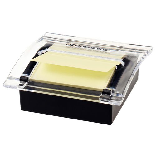 Office Depot Z-Notes Dispenser Black with Sticky Z-Notes Yellow 76 x 76 mm 100 Sheets