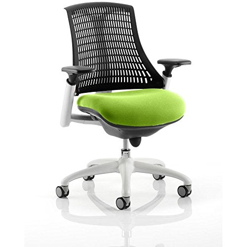 Dynamic Synchro Tilt Task Operator Chair Height Adjustable Arms Flex Black Back, Bergamot Cherry Seat, White Frame Without Headrest Medium Back