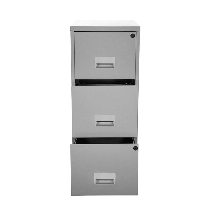 Pierre Henry Steel Filing Cabinet with 3 Lockable Drawers Maxi 400 x 400 x 930 mm Silver