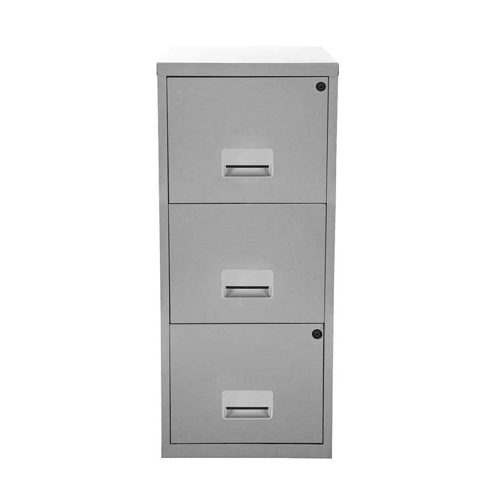 Pierre Henry Steel Filing Cabinet with 3 Lockable Drawers Maxi 400 x 400 x 930 mm Silver