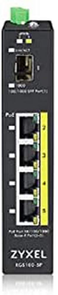 Zyxel RGS100-5P - Switch - unmanaged - 4 x 10/100/1000 (PoE+) + 1 x Fast Ethernet/Gigabit SFP - rack-mountable, DIN rail mountable - PoE+ (120 W) - DC power