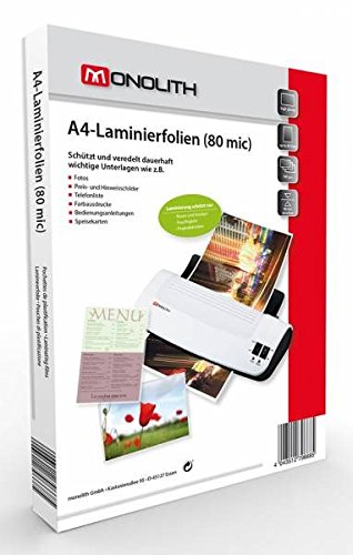 Monolith Laminating pouches A4 Clear 80 microns (2 x 80) Transparent 100 Pouches