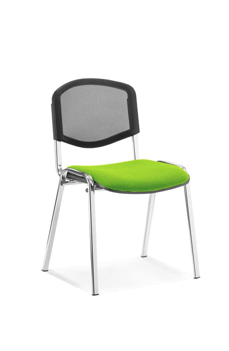 Dynamic Stacking Chair ISO Chrome Frame Mesh Back Myrrh Green Fabric Seat Pack of 4 Without Arms