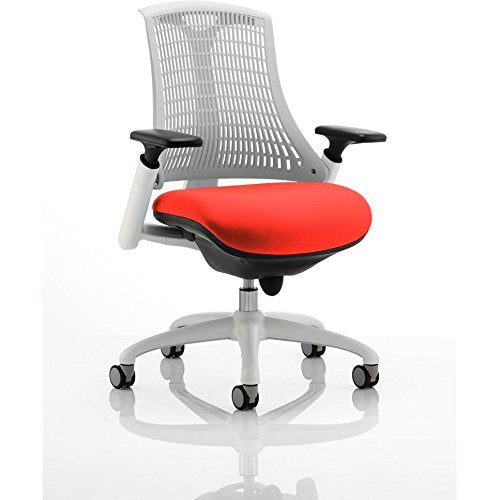 Dynamic Synchro Tilt Task Operator Chair Height Adjustable Arms Flex Moonstone White Back, Bergamot Cherry Seat, White Frame Without Headrest Medium Back