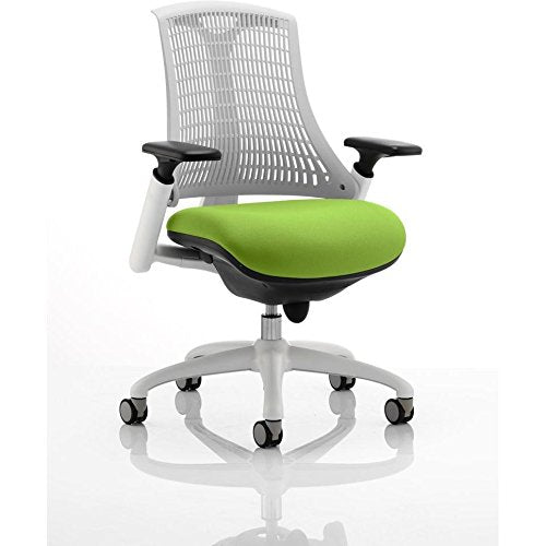 Dynamic Synchro Tilt Task Operator Chair Height Adjustable Arms Flex Moonstone White Back, Myrrh Green Seat, White Frame Medium Back