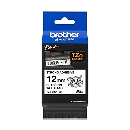 Brother TZES231 Labelling Tape Authentic Adhesive Black on White 12 mm (W) x 8 m (L)