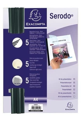 Exacompta Report Covers with Binding Rods 42842E A4 Black PVC 21 x 29.7 cm Pack of 5