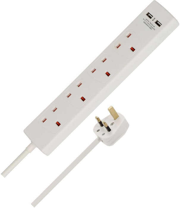 brennenstuhl 4-Way Extension Lead UK USB Slots 2m White