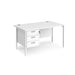 Rectangular Straight Desk White Wood H-Frame Legs White Maestro 25 1400 x 800 x 725mm 3 Drawer Pedestal