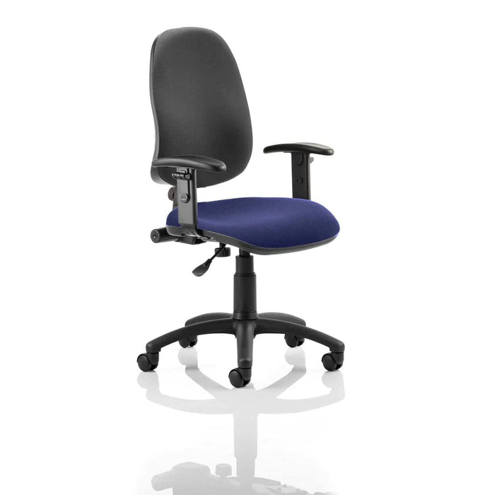 Dynamic Permanent Contact Backrest Task Operator Chair Height Adjustable Arms Eclipse I Black Back, Stevia Blue Seat High Back