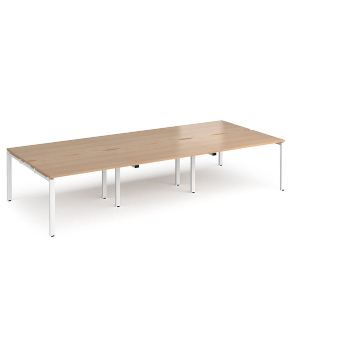 Dams International Rectangular Triple Back to Back Desk with Beech Coloured Melamine Top and White Frame 4 Legs Adapt II 3600 x 1600 x 725mm