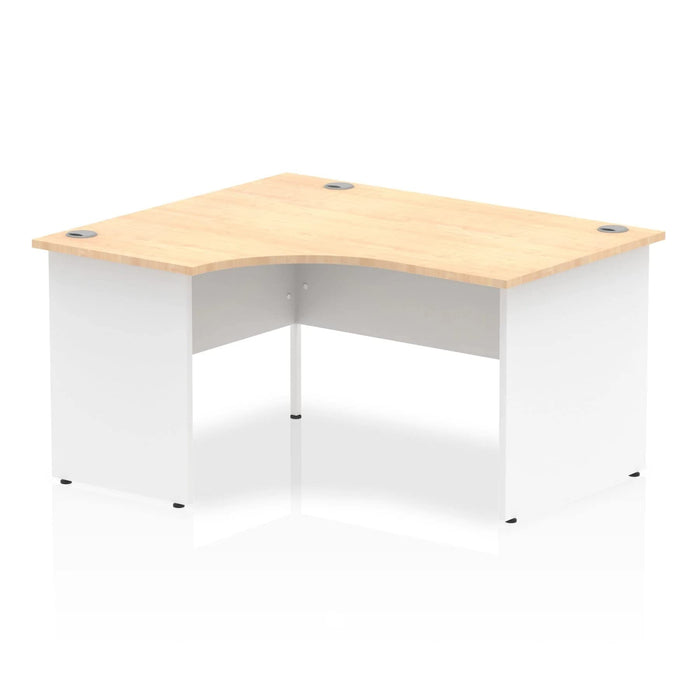 Impulse Left Crescent Office Desk W1800 x D1200 x H730mm Cable Managed Leg Grey Oak Finish White Frame - TT000163