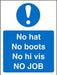 Mandatory Sign No Hats, Boots, Hi Vis Plastic Blue, White 30 x 20 cm