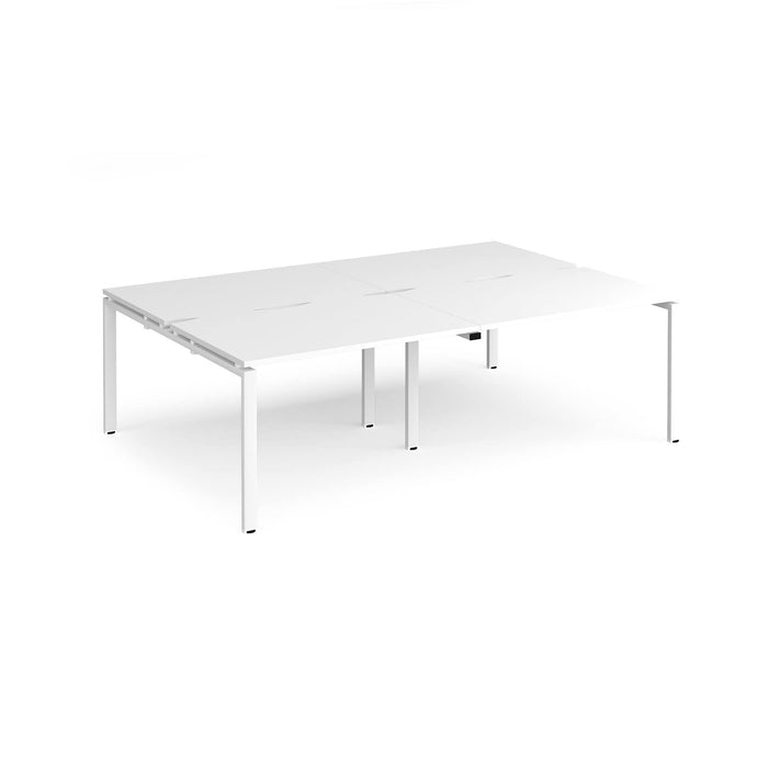 Dams International Rectangular Double Back to Back Desk with White Melamine Top and White Frame 4 Legs Adapt II 2400 x 1600 x 725 mm