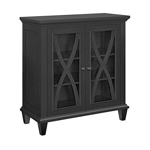 DOREL HOME Ellington PB, Glass; Paper Wrap; Metal Storage Cabinet Non Lockable 800.10 (W) x 379.98 (D) x 862.84 (H) mm Black