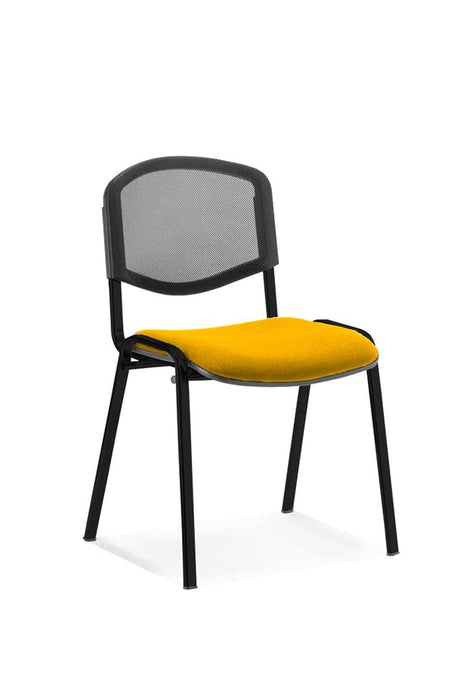 Dynamic Stacking Chair ISO Black Frame Mesh Back Senna Yellow Fabric Seat Pack of 4 Without Arms