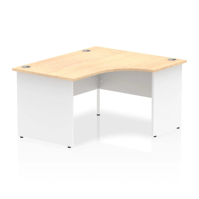 Impulse Right Crescent Office Desk W1800 x D1200 x H730mm Cable Managed Leg Grey Oak Finish White Frame - TT000164