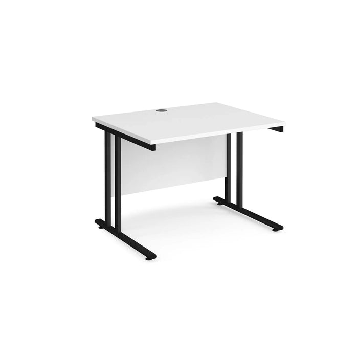 Rectangular Straight Desk with Cantilever Legs White Wood Black Maestro 25 1000 x 800 x 725mm