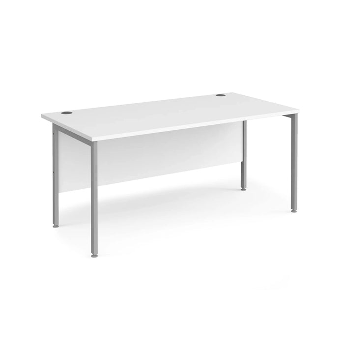 Rectangular Straight Desk White Wood H-Frame Legs Silver Maestro 25 1600 x 800 x 725mm