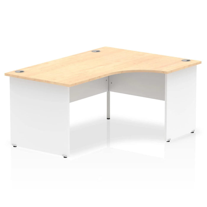 Impulse Right Crescent Office Desk W1800 x D1200 x H730mm Cable Managed Leg Grey Oak Finish White Frame - TT000164