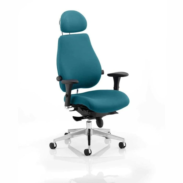 Dynamic Synchro Tilt Posture Chair Multi-Functional Arms Chiro Plus Ultimate Maringa Teal Seat With Adjustable Headrest High Back