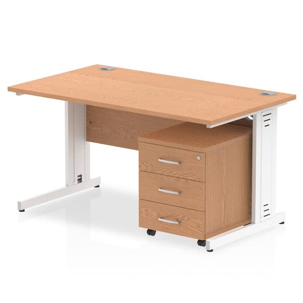 Dynamic Rectangular Straight Desk Oak MFC Cable Managed Cantilever Leg Silver Frame Impulse 1 x 2 Drawer Mobile Pedestal Bundle 1200 x 800 x 730mm