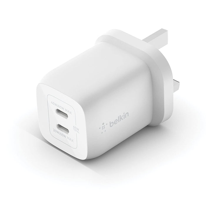 Belkin BOOST CHARGE PRO 65W Power Delivery PPS Universal Dual USB-C GaN Charger White