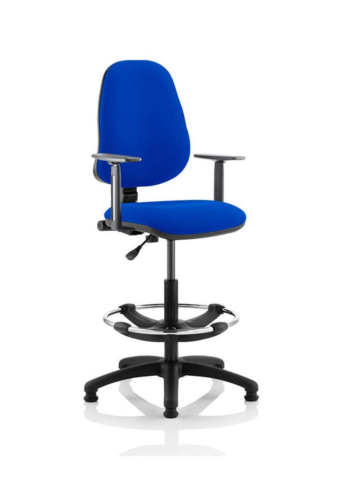 Dynamic Permanent Contact Backrest Task Operator Chair Height Adjustable Arms Eclipse I Stevia Blue Seat High Back and Hi Rise Draughtsman Kit