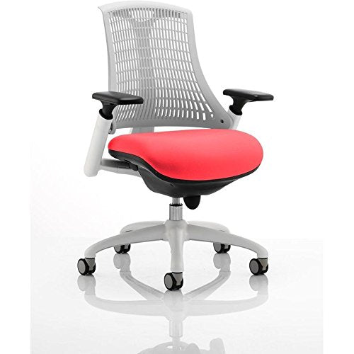 Dynamic Synchro Tilt Task Operator Chair Height Adjustable Arms Flex Moonstone White Back, Bergamot Cherry Seat, White Frame Without Headrest Medium Back