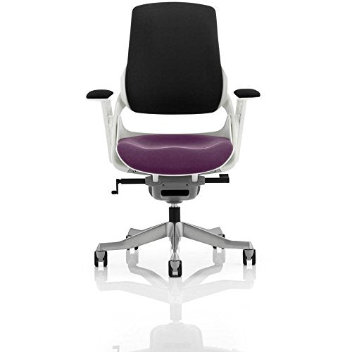 Dynamic Synchro Tilt Executive Chair Height Adjustable Arms Zure Black Back, Tansy Purple Seat, White Frame Without Headrest High Back