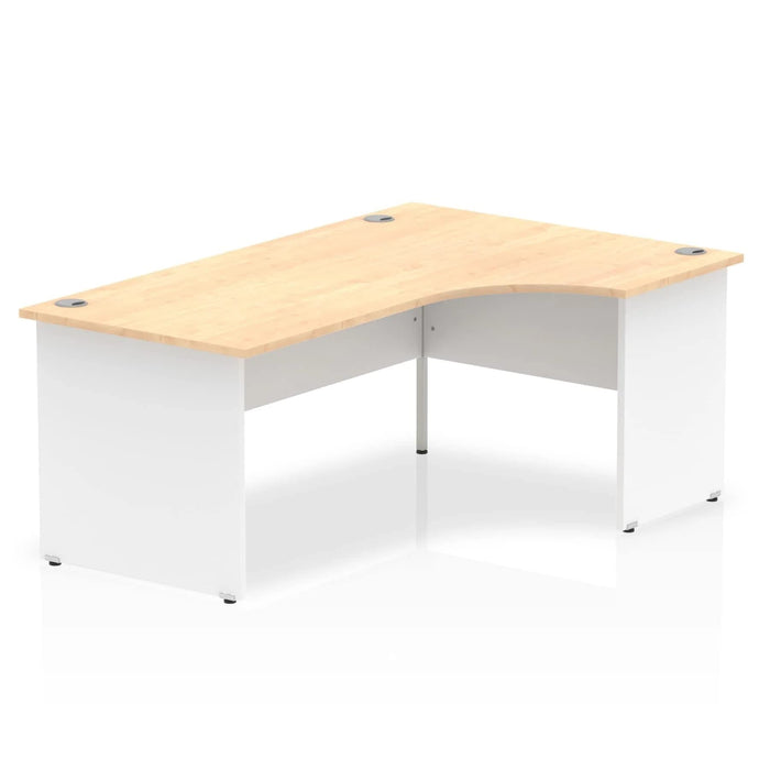 Impulse Right Crescent Office Desk W1800 x D1200 x H730mm Cable Managed Leg Grey Oak Finish White Frame - TT000164