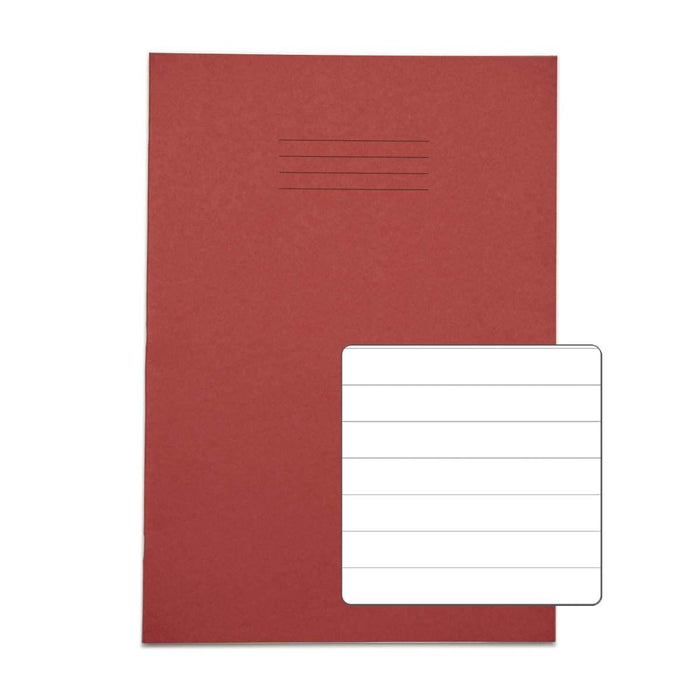 Rhino A4 Exercise Book 32 Page Feint Ruled 12mm Red (Pack 100) - VDU014-80-4