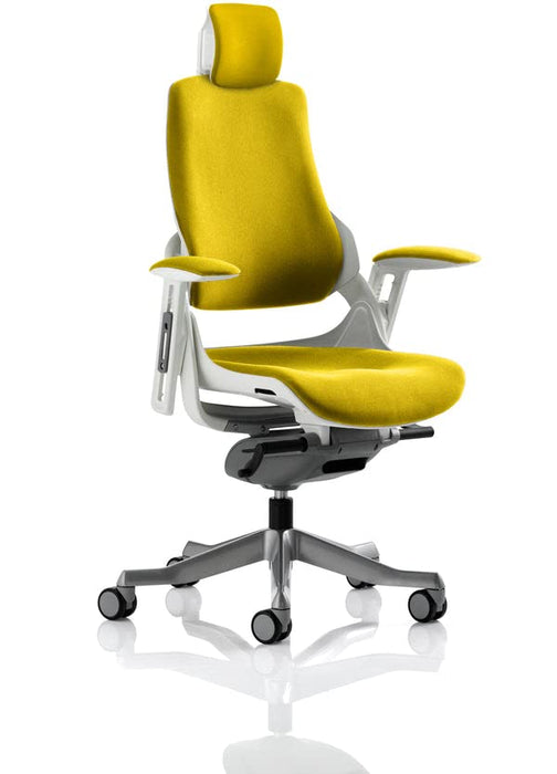 Dynamic Synchro Tilt Executive Chair Height Adjustable Arms Zure Senna Yellow Seat With Headrest High Back