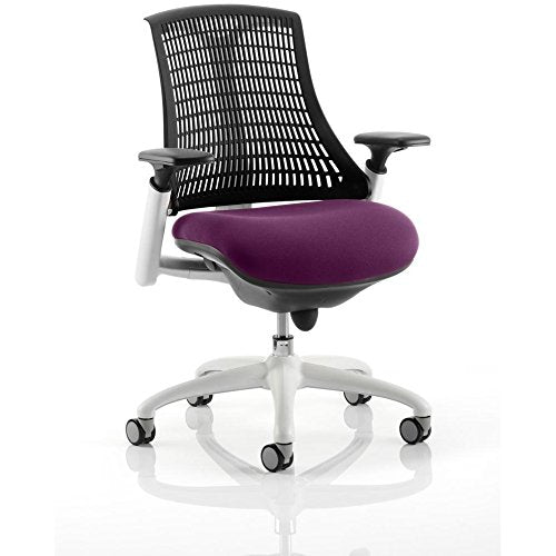 Dynamic Synchro Tilt Task Operator Chair Height Adjustable Arms Flex Black Back, Tansy Purple Seat, White Frame Without Headrest Medium Back