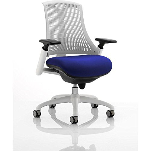 Dynamic Synchro Tilt Task Operator Chair Height Adjustable Arms Flex White Back, Stevia Blue Seat, White Frame Without Headrest Medium Back