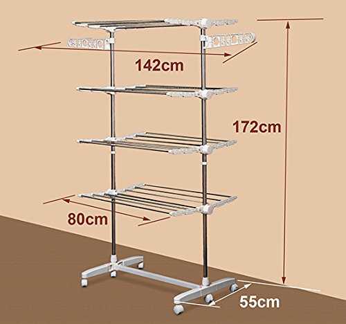 HOMCOM Folding Cloth Hanger 03-0063 ABS, Polypropylene, Stainless Steel Silver, White 550 mm x 1420 mm x 1720 mm