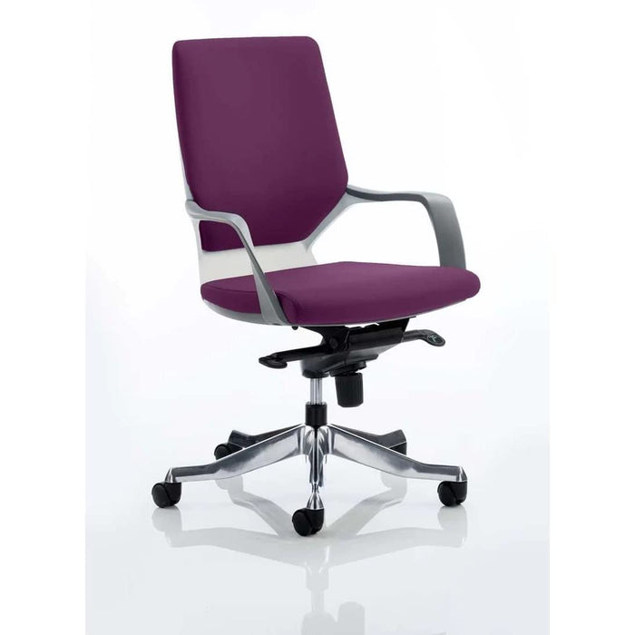 Dynamic Knee Tilt Visitor Chair Fixed Arms Xenon Tansy Purple Seat, White Shell Without Headrest Medium Back