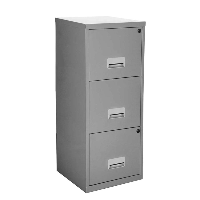 Pierre Henry Steel Filing Cabinet with 3 Lockable Drawers Maxi 400 x 400 x 930 mm Silver