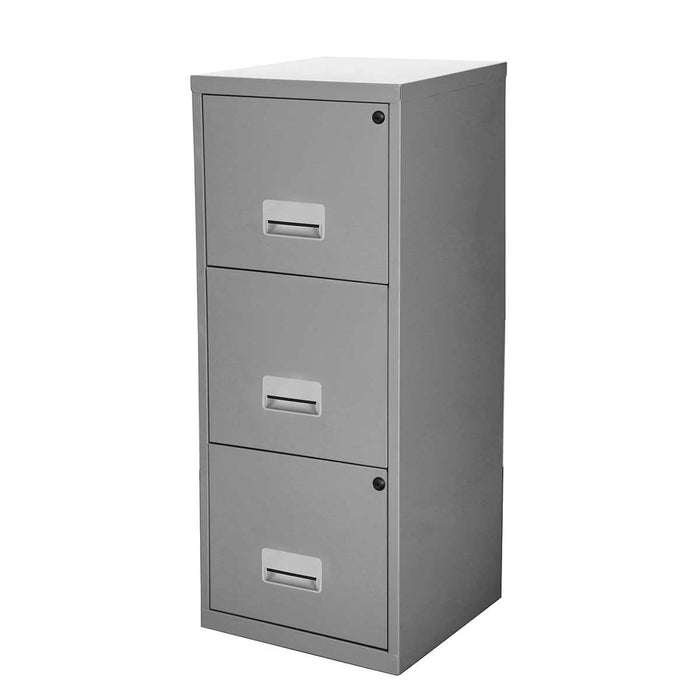 Pierre Henry Steel Filing Cabinet with 3 Lockable Drawers Maxi 400 x 400 x 930 mm Silver