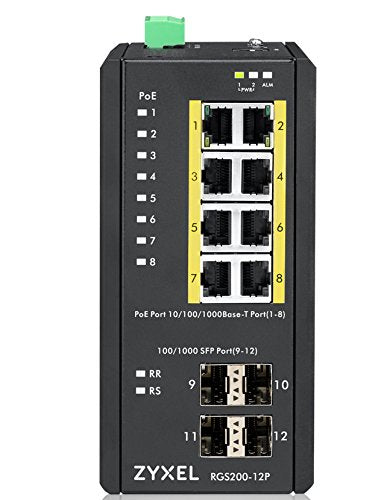 Zyxel RGS200-12P - Switch - Managed - 8 x 10/100/1000 (PoE+) + 4 x SFP - rack-mountable, DIN rail mountable - PoE+ (240 W) - DC power