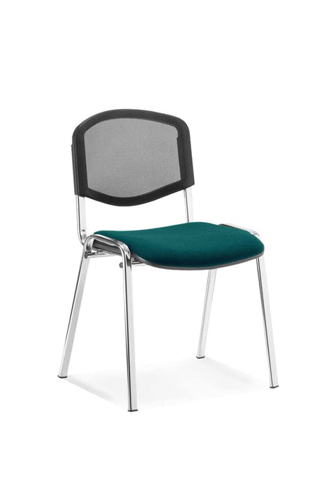 Dynamic Stacking Chair ISO Chrome Frame Mesh Back Maringa Teal Fabric Seat Pack of 4 Without Arms