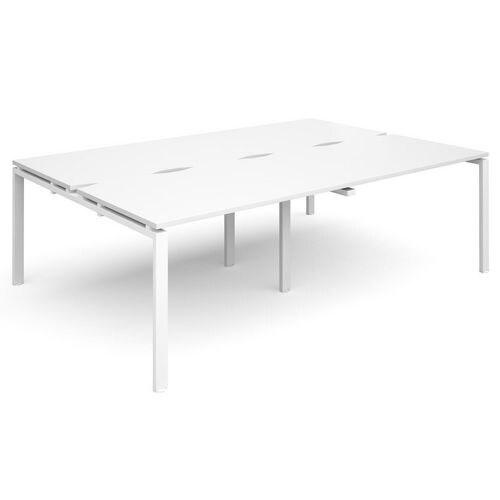 Dams International Rectangular Double Back to Back Desk with White Melamine Top and White Frame 4 Legs Adapt II 2400 x 1600 x 725 mm