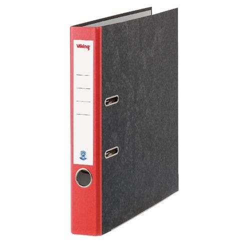 Viking Lever Arch File A4 Portrait 50 mm Black, Red 2 ring Cardboard Marbled Portrait