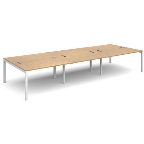 Dams International Rectangular Triple Back to Back Desk with Oak Coloured Melamine Top and White Frame 4 Legs Connex 4200 x 1600 x 725mm