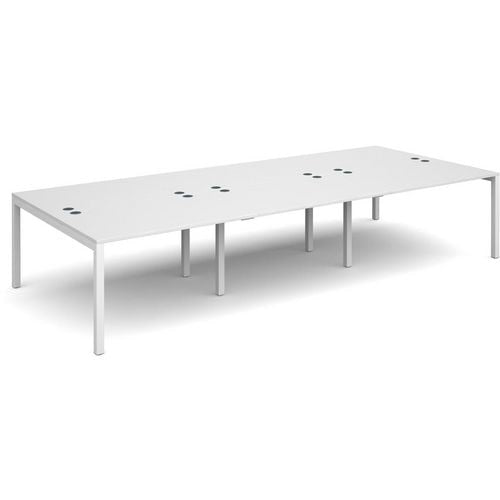 Dams International Rectangular Triple Back to Back Desk with White Melamine Top and White Frame 4 Legs Connex 3600 x 1600 x 725mm