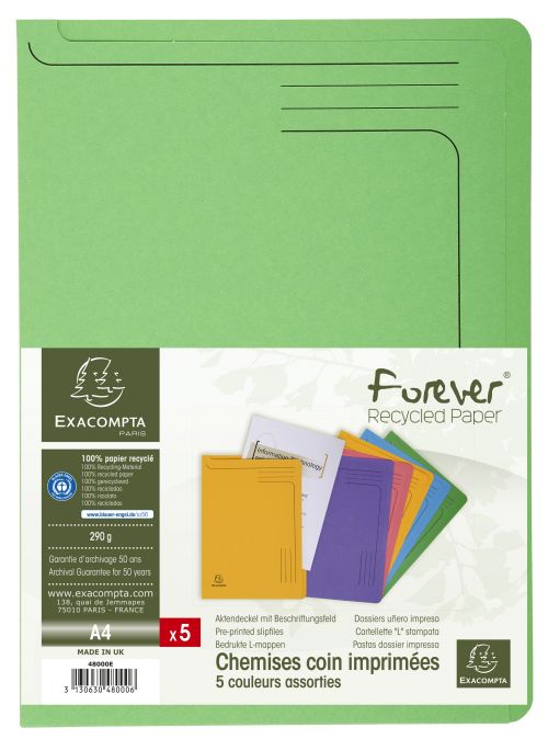 Exacompta Forever Slip Files 290gsm A4 Assorted Colours Pack 5 - 48000E