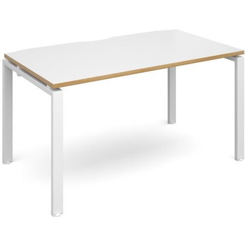 Dams International Rectangular Single Desk with White Melamine Top, Oak Edging and White Frame 4 Legs Adapt II 1400 x 800 x 725 mm