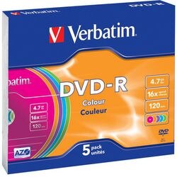 Verbatim DVD-R Colour 16x 4.7 GB Pack of 5