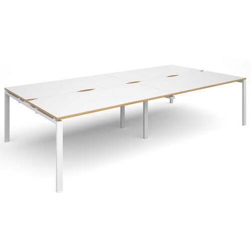 Dams International Rectangular Double Back to Back Desk with White Melamine Top, Oak Edging and White Frame 4 Legs Adapt II 3200 x 1600 x 725 mm